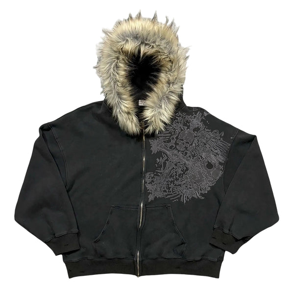Fur Cross Skull Hoodie