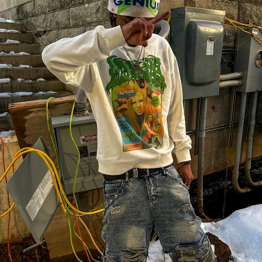 Rockstar Logo Star Graphic Crewneck Sweatshirt